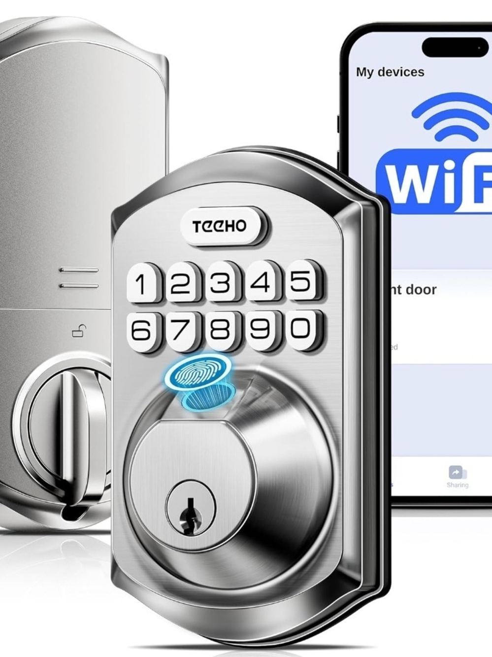 TeehTEEHO TE012W WiFi Smart Lock Fingerprio Keyless WiFi Smart Deadbolt - Silver
